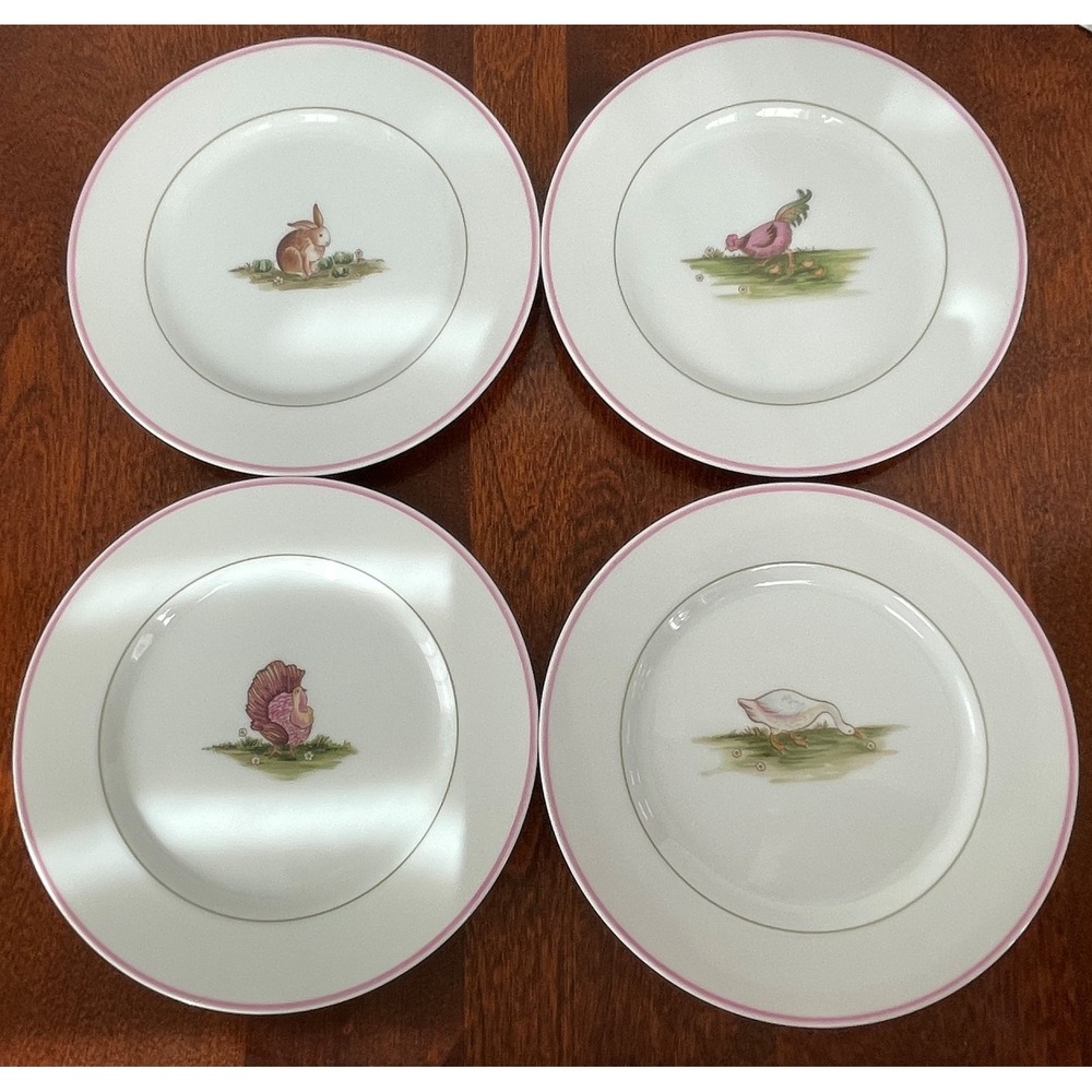 Fitz & Floyd Salad Plates Basse-Cour Rabbit Hen Goose Turkey 1981 Japan